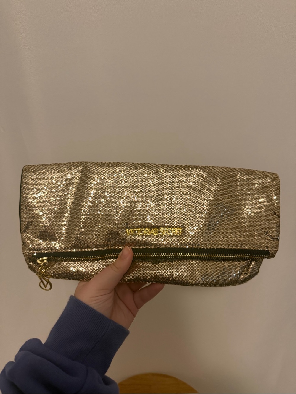 Victoria's Secret Gold Glitter Foldover Clutch Wristlet